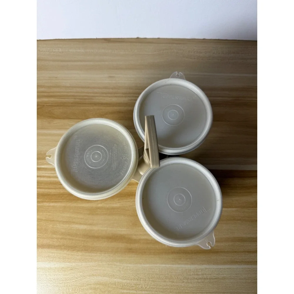 Vintage Tupperware Condiment Server Carousel 3-Section Storage‎ Container Beige
